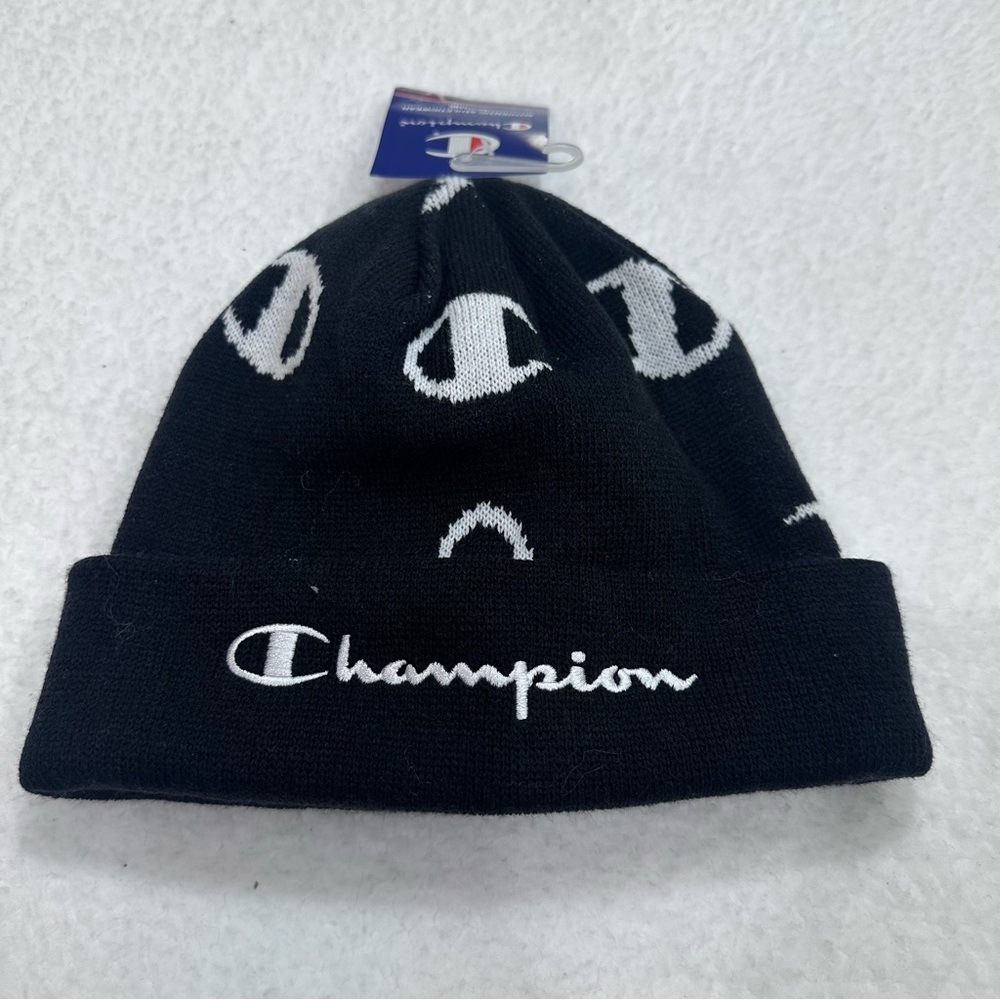 Champion Black and White Knit Beanie Hat